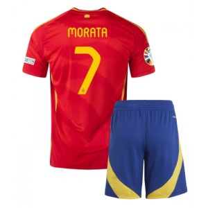 Billige Spanien Alvaro Morata #7 Hjemmebanesæt Børn EM 2024 Kort ærmer (+ korte bukser)